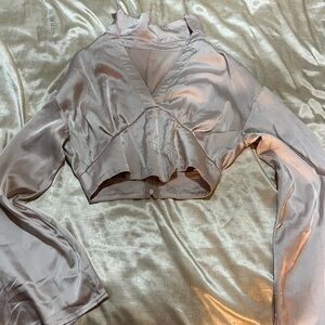 Cider Satin Blouse in Soft Gray